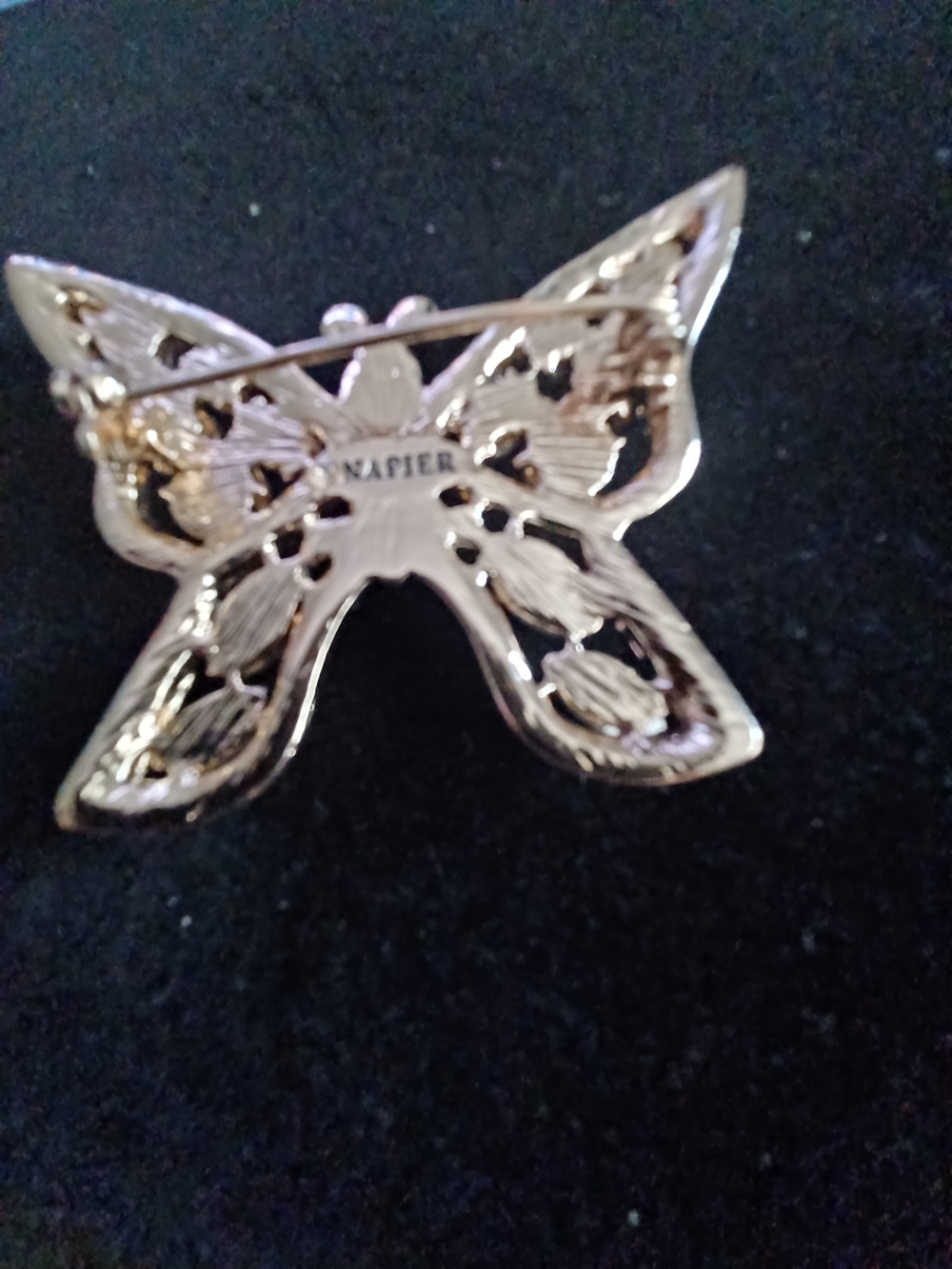 Napier Gold-Tone Butterfly Brooch with Mint, Light Blue and Gray Stones - Picture 2 of 3